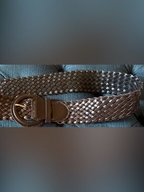 Vtg 80s style Braided dark Brown faux Leather Belt boho lightweight S/M